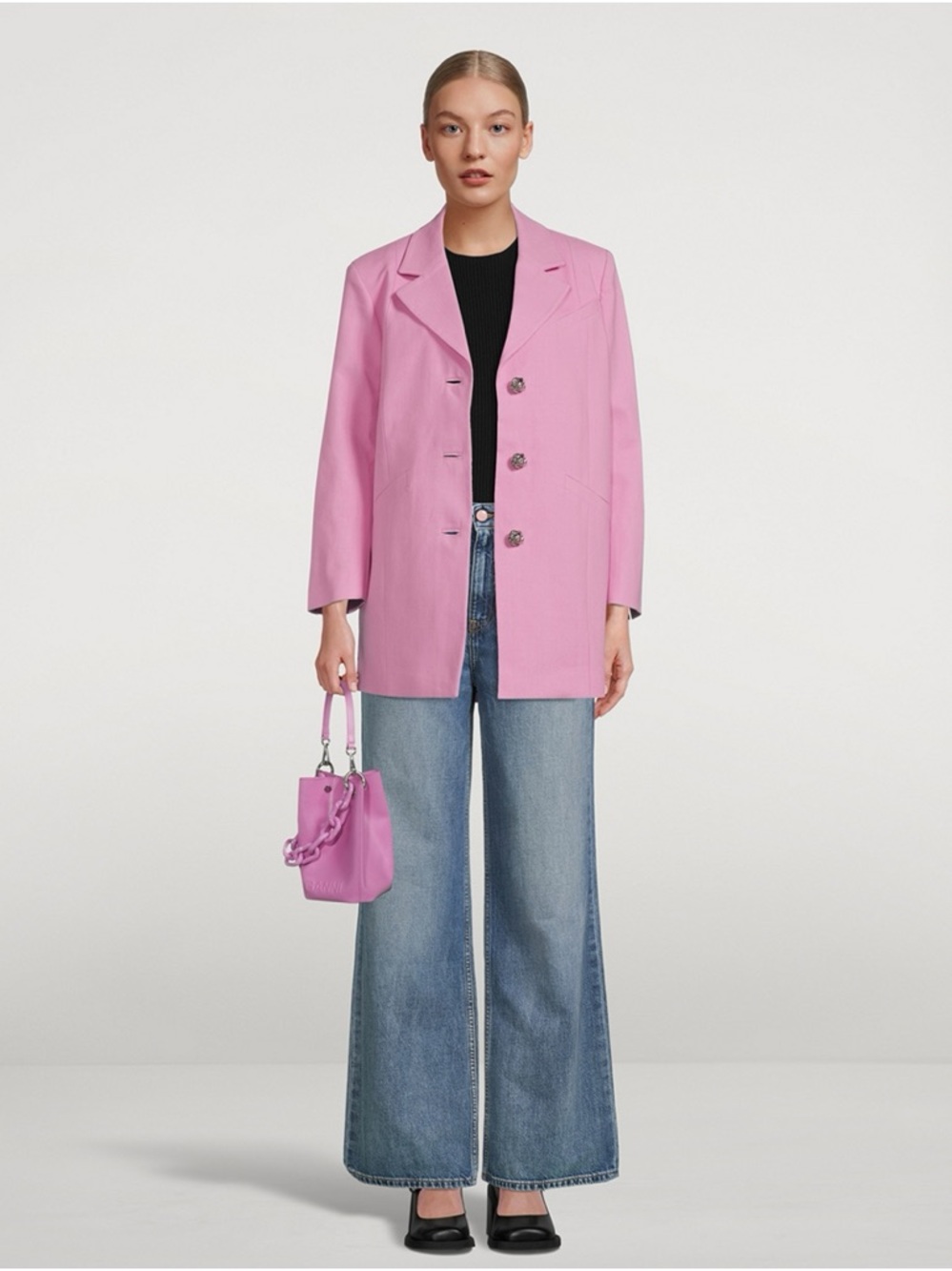 GANNI Oversized Blazer With Crystal Buttons